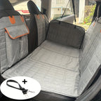 Custom Durable Fabric Dog Car Seat Cover with Extended Support Board Quilted Gray Design Straps & Metal Rings for Secure