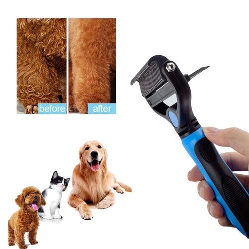2 Sided Stainless Steel Pet Hair Remover Brush Comb for Dog Deshedding Mats & Tangles Grooming Tool