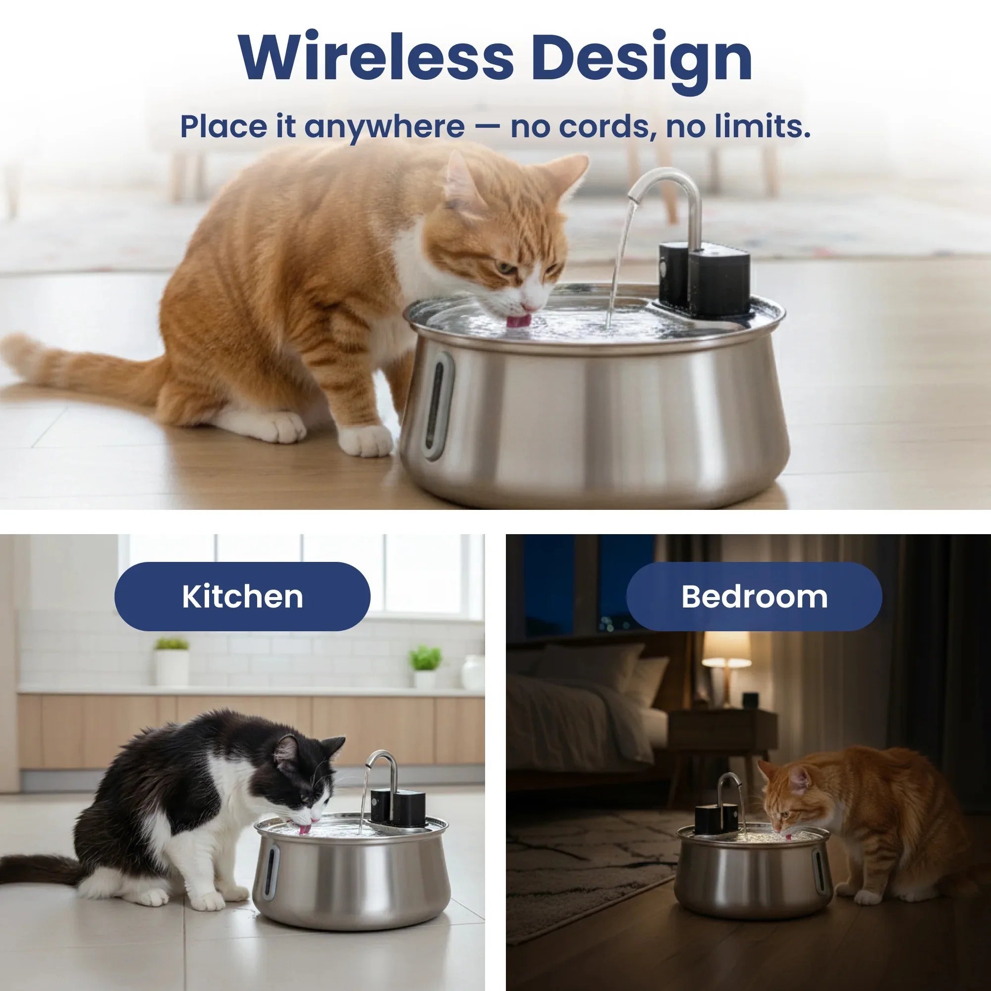 4L 4000MAh Wireless Cat Water Fountain Rechargeable Stainless Steel Battery Sensor Cat Smart Water Fountains Manufacturer