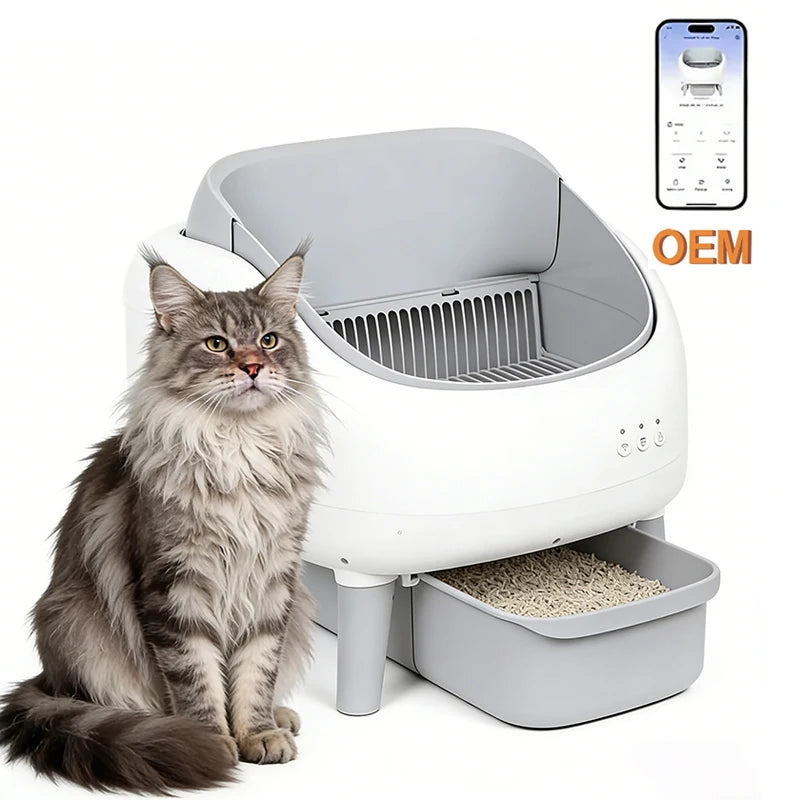 Open-Top Automatic Cat Litter Box Self-cleaning Litter Box for Cats APP Control Odor-Free Waste Disposal with Trash Bags