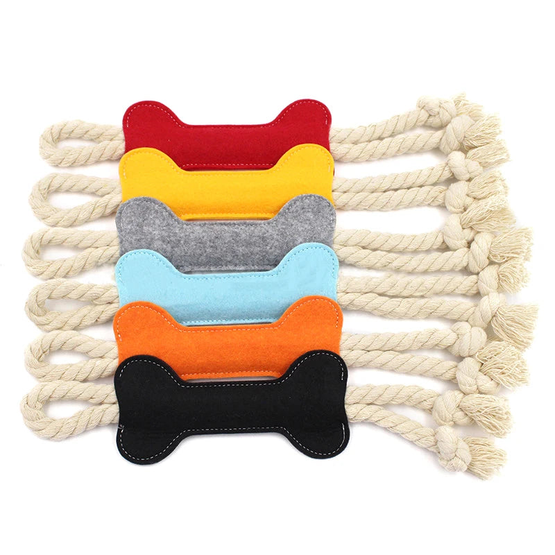 Puppy Dog Chew Toy Bone Shape Felt Material Tearing Rope Knot Interactive Teeth Cleaning and Pet Training Tool