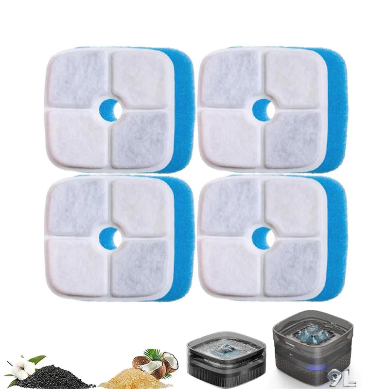Replacement Filter Cartridge and Pre-filter Sponge for 2.4Gal / 9L Automatic Pet Fountain Filters