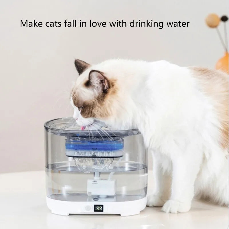 2026 OEM 2.2L Automatic Cat Water Fountain Battery Smart Pet Water Dispenser Cat Drinking Feeder Transparent Pet Water Fountain