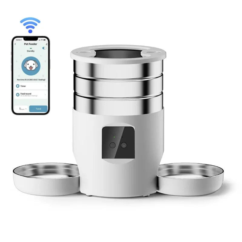 4.5L Smart APP Control Automatic Cat Feeder with Recording Stainless Steel Smart Pet Feeder Automatic for Cats Dogs
