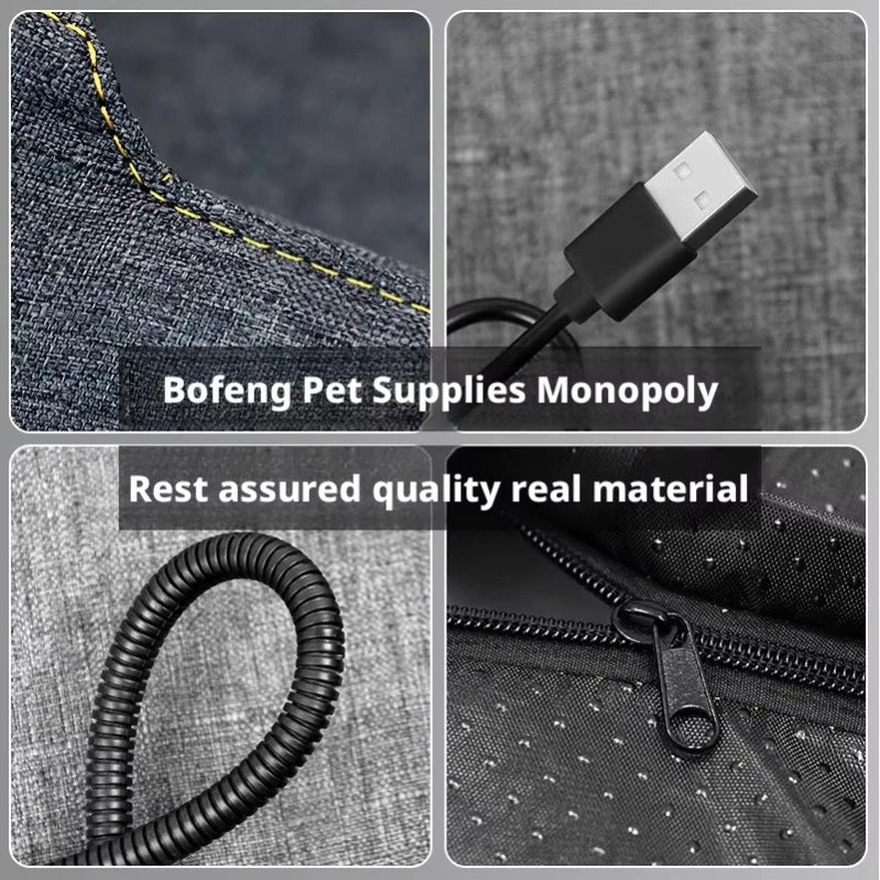 Wholesale Linen Square Pet Beds Heating Mat with Removable Cover Autumn/Winter Heated Dog Beds Cat Cave Dog Sofa