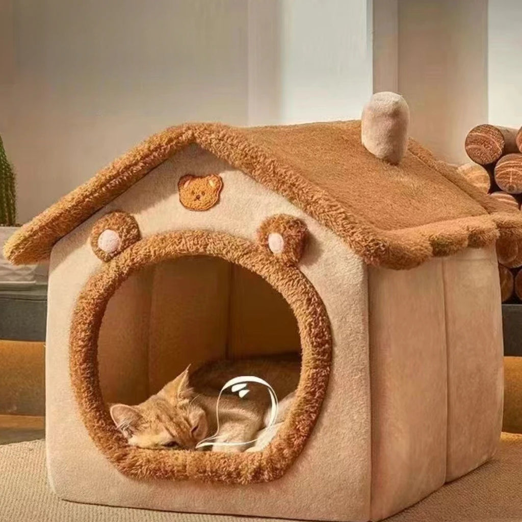 Cozy Warm Cat Bed House Contemporary Sponge Cat House Removable and Washable Pet Cave Soft Comfortable Dog Nest Shelter