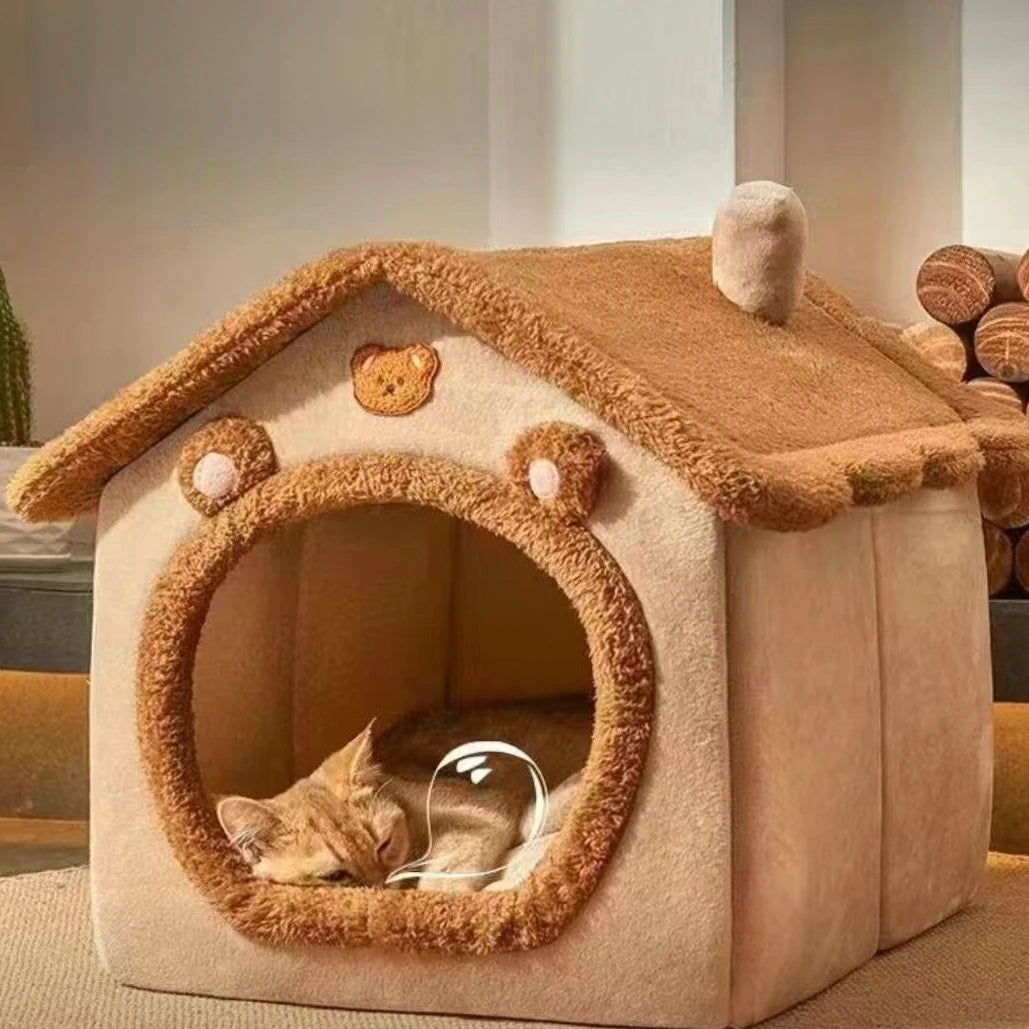 Cozy Warm Cat Bed House Contemporary Sponge Cat House Removable and Washable Pet Cave Soft Comfortable Dog Nest Shelter