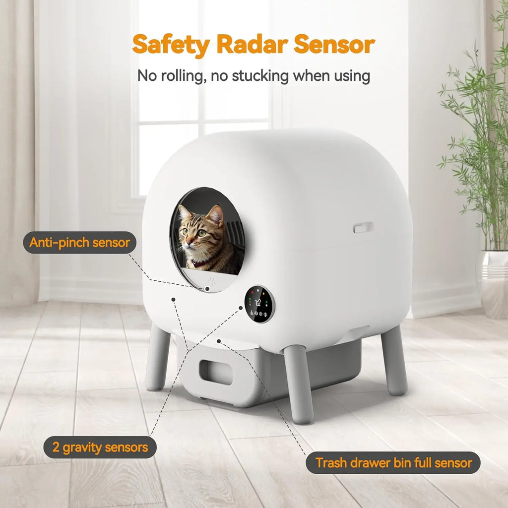 Extra Large 76L Smart Self-Cleaning Litter Box App-Controlled Safety Features Easy Cleaning for Multiple Cats Made Plastic