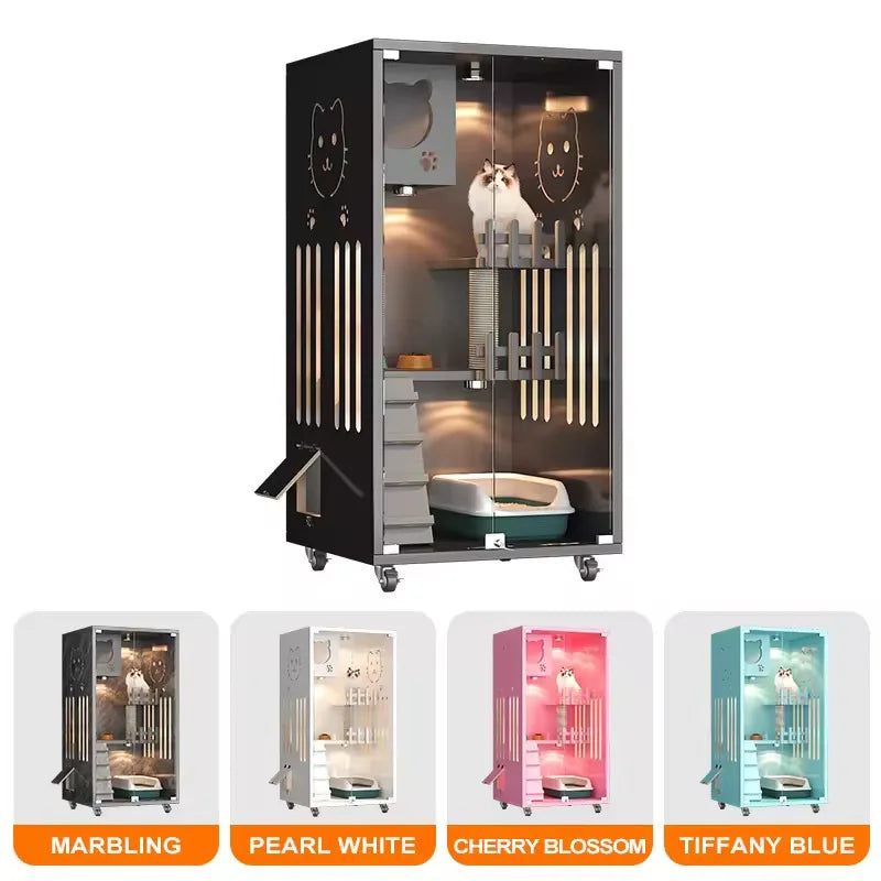 Retro Solid Wood Cat Cage for Living Room Cat House Two-layer One-piece Movable Light Luxury Creative Household Cage for Cats