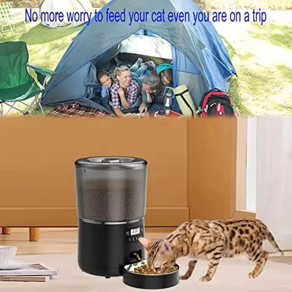 4L Automatic Cat Feeder Stainless Steel Smart WIFI APP Controlled with LCD Display and Time Setting Smart Pet Feeder