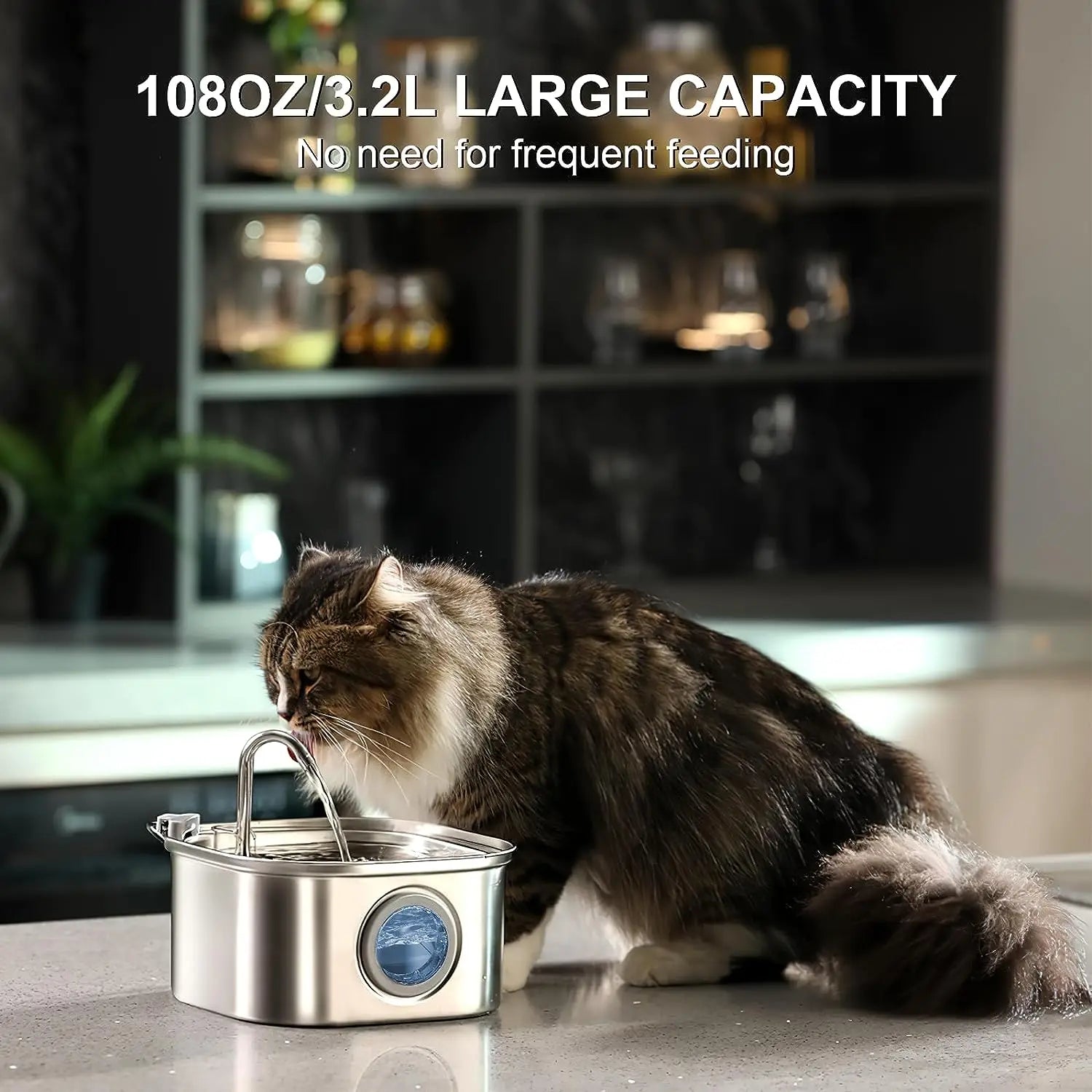 3.2L/108oz Automatic Cat Water Fountain Stainless Steel Pet Water Dispenser Cat Fountain Pet Water Fountain with 4 Filters