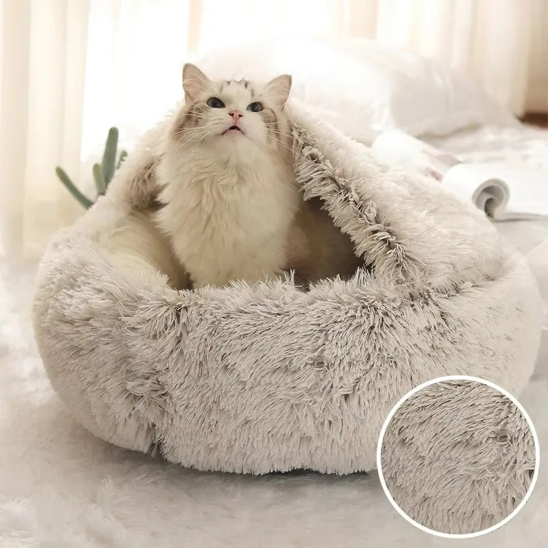 Winter Long Plush Solid Cat Bed & Pet Cage Warm Cushion Basket Dog Bed Sleep Bag Nest for Small Cats