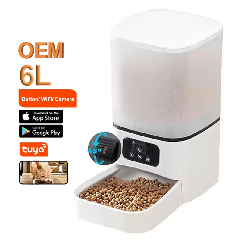 OEM 6L Large Capacity Automatic Cat Feeder with Camera WiFi Control Smart Cat Food Dispenser Pet Feeder Tuya APP Control