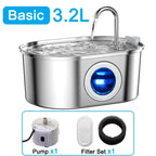 3.2L Stainless Steel Cat Fountain with Water Level Window USB Charging Pet Water Fountain Cat Dog Water Dispenser for Cat