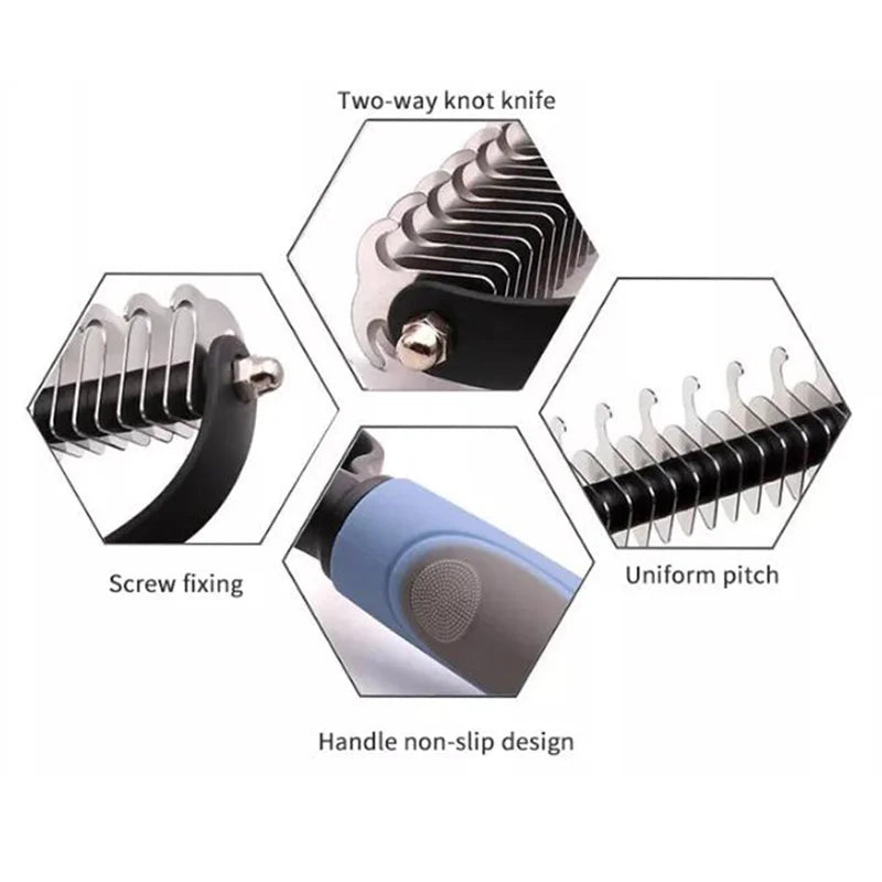 Pet Brush Fur Knot Cutter Dog Grooming Shedding Tools Pet Cat Hair Removal Comb Dog Brush Double Sided Pet Comb Dog Supplies