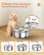 Cat Water Fountain 3.2L/108oz Upgraded Stainless Steel Pet Water Fountain for Cats Drinking Automatic Cat Water Dispenser Bowl