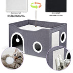 Cat House for Indoor Cat Bed Cave with Fluffy Ball Scratch Pad Foldable Cat Hideaway Covered for Multi Small Pet Large Kitty