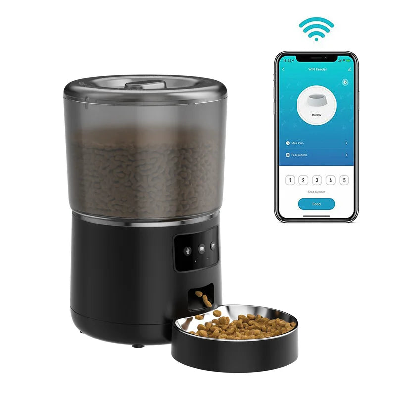 4L Automatic Cat Feeder Stainless Steel Smart WIFI APP Controlled with LCD Display and Time Setting Smart Pet Feeder