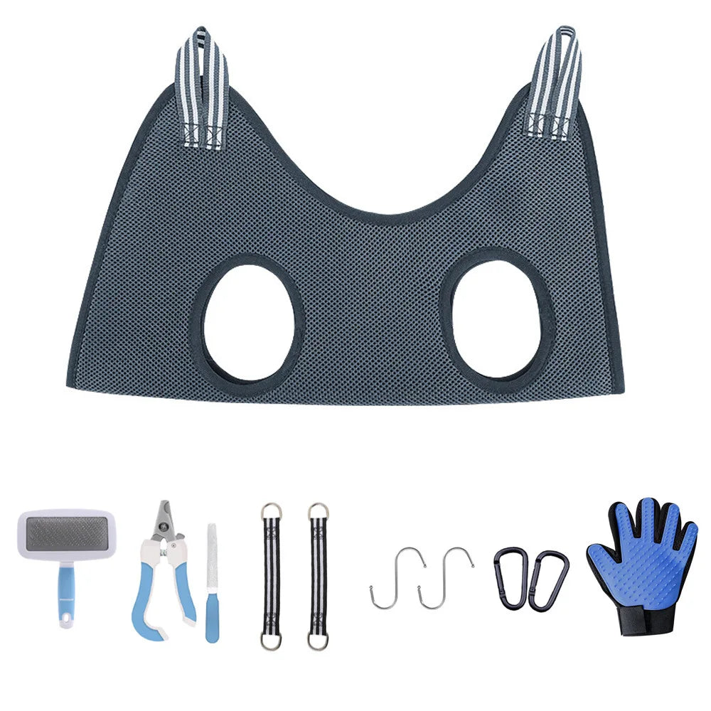 Cat Grooming Stainless Steel Nail Cutting Anti-Scratch Bite Fixed Bath Trimming Restraint Bag & Hammock Hanging Pet Supplies Set