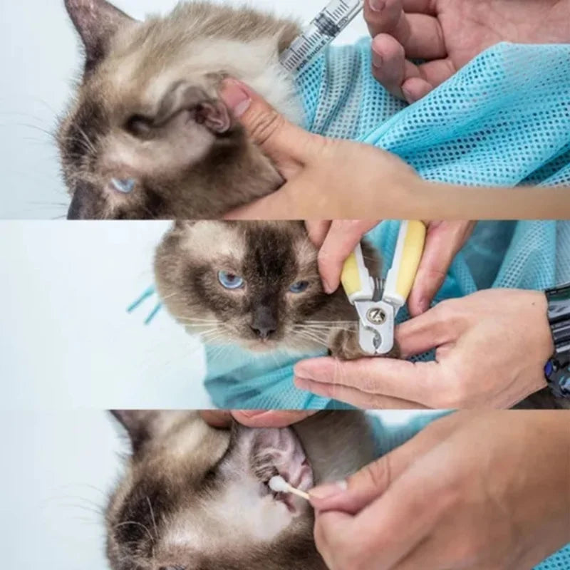 Adjustable Cat Grooming Bag Durable Bite & Scratch Resistant Mesh Stocked Bathing and Nail Trimming Tool