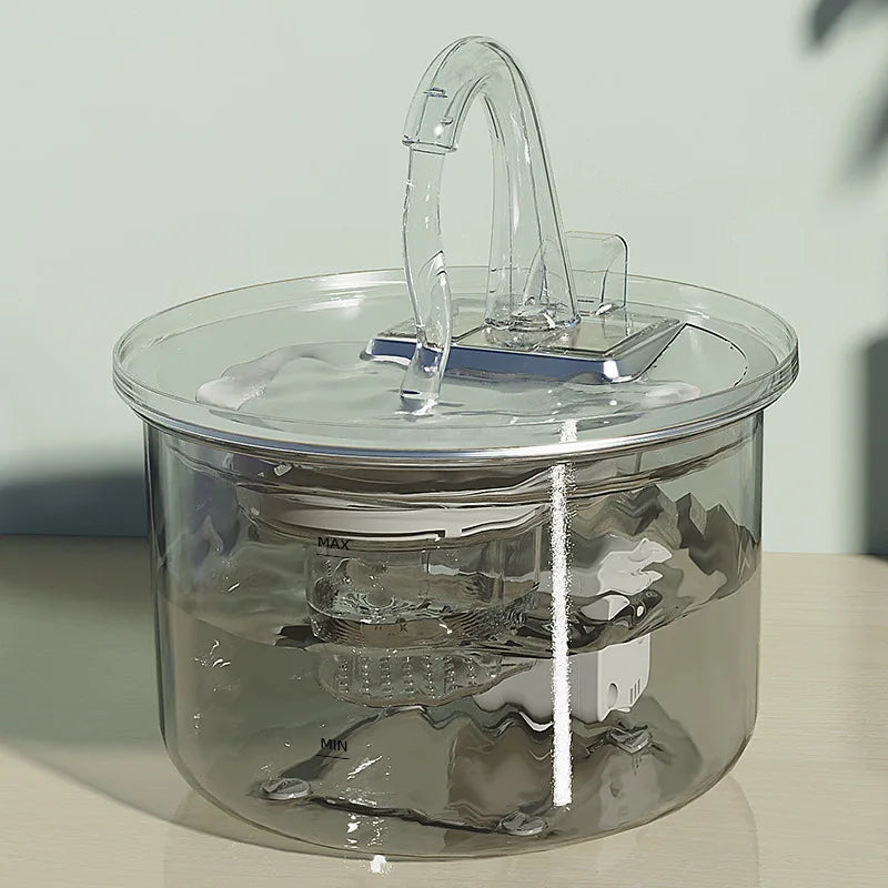 2026 New OEM Automatic Cat Water Fountain USB Charging 2.2L Transparent Stainless Steel Pet Water Dispenser