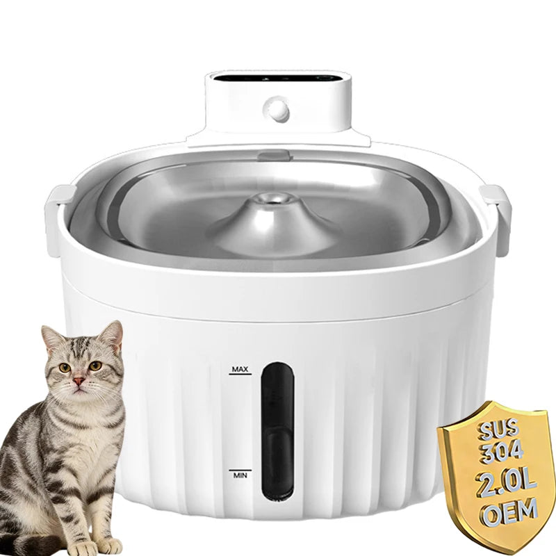 2L Automatic Wireless Eco-Friendly Stylish Cat Water Fountain Motion Sensor Pet Water Dispenser Stainless Steel Pet Feeder