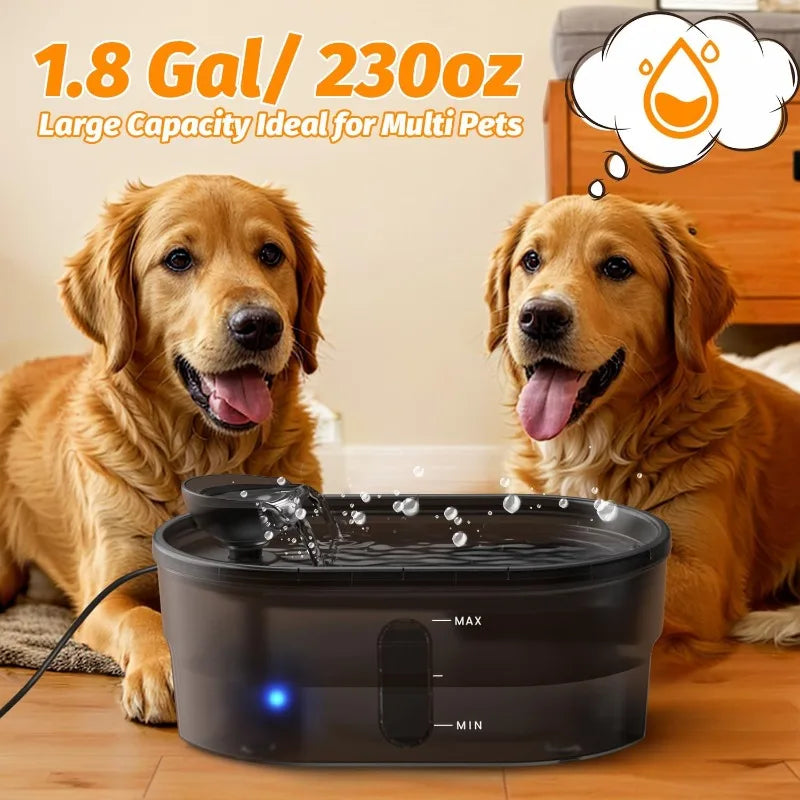 7L Ultra-Quiet Dog Water Fountain for Large Dogs with 4 Pack Filters 5 Layer Filtration Smart LED Pump Ideal for Multi Pets