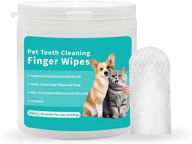 50pcs Soft Pet Teeth Cleaning Finger Wipes Remove Bad Breath and Plaque Tartar Disposable Dog and Cat Toothbrush Finger Wipes