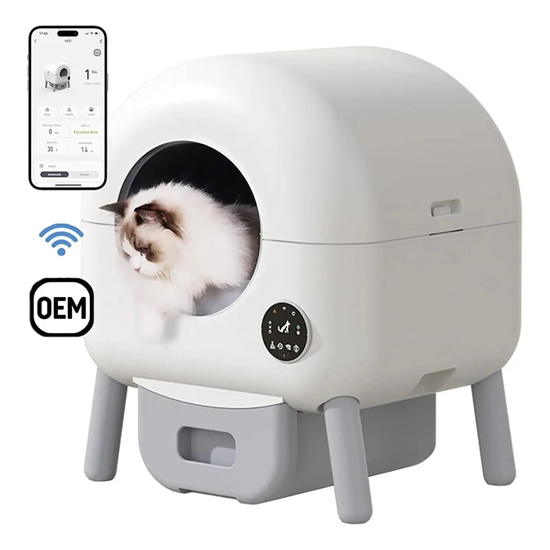 Extra Large 76L Smart Self-Cleaning Litter Box App-Controlled Safety Features Easy Cleaning for Multiple Cats Made Plastic
