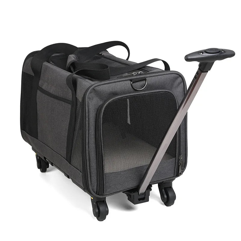 Portable Foldable Pet Carrier with Detachable Wheels Breathable Travel Rolling Dog Carrier for Small Medium Dogs Cats 33 Pounds