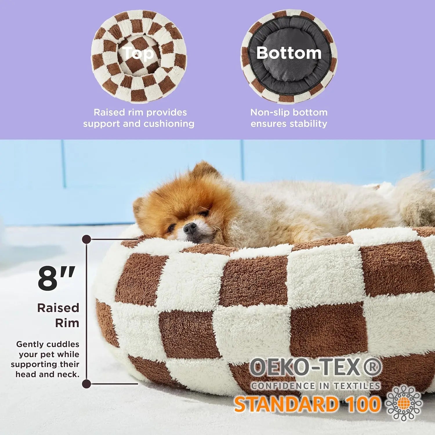 Donut Small Dog Bed Round Cat Beds for Indoor Cats Anti-Anxiety Calming Pet Beds Washable Cute Modern Cat Nest