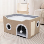 Cat House for Indoor Cat Bed Cave with Fluffy Ball Scratch Pad Foldable Cat Hideaway Covered for Multi Small Pet Large Kitty
