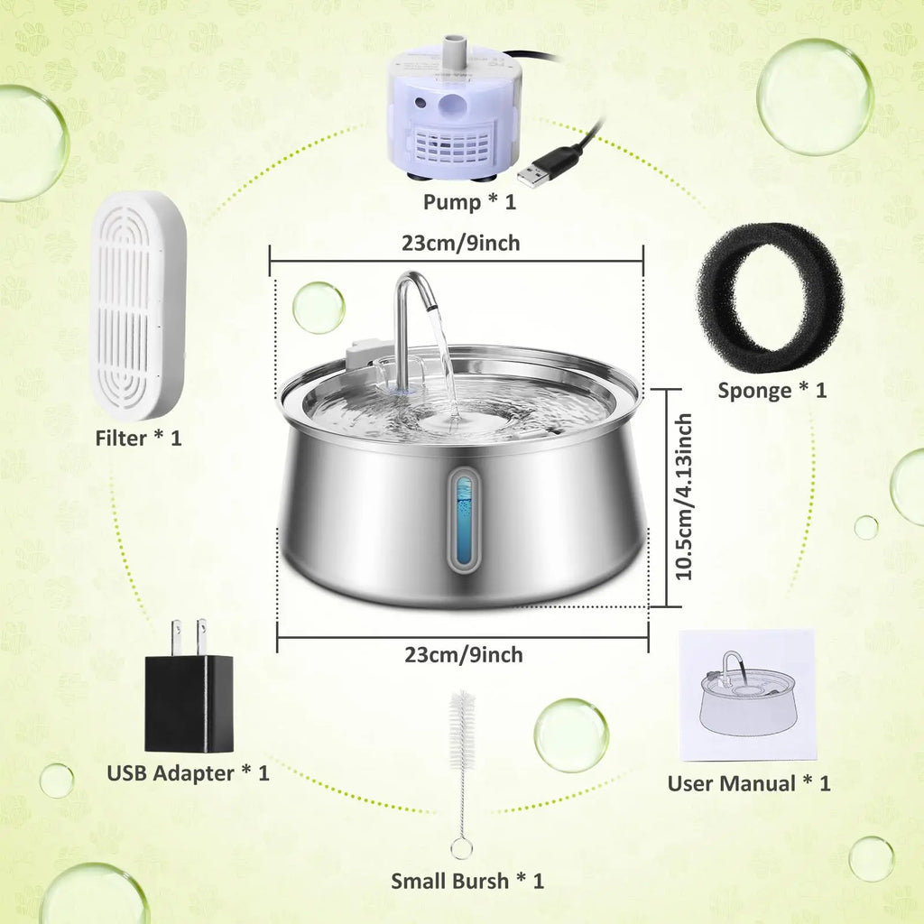 4L Stainless Steel Cat Water Fountain Automatic Pet Water Dispenser Ultra Quiet Dog Water Fountain with Filter for Cat Fountain