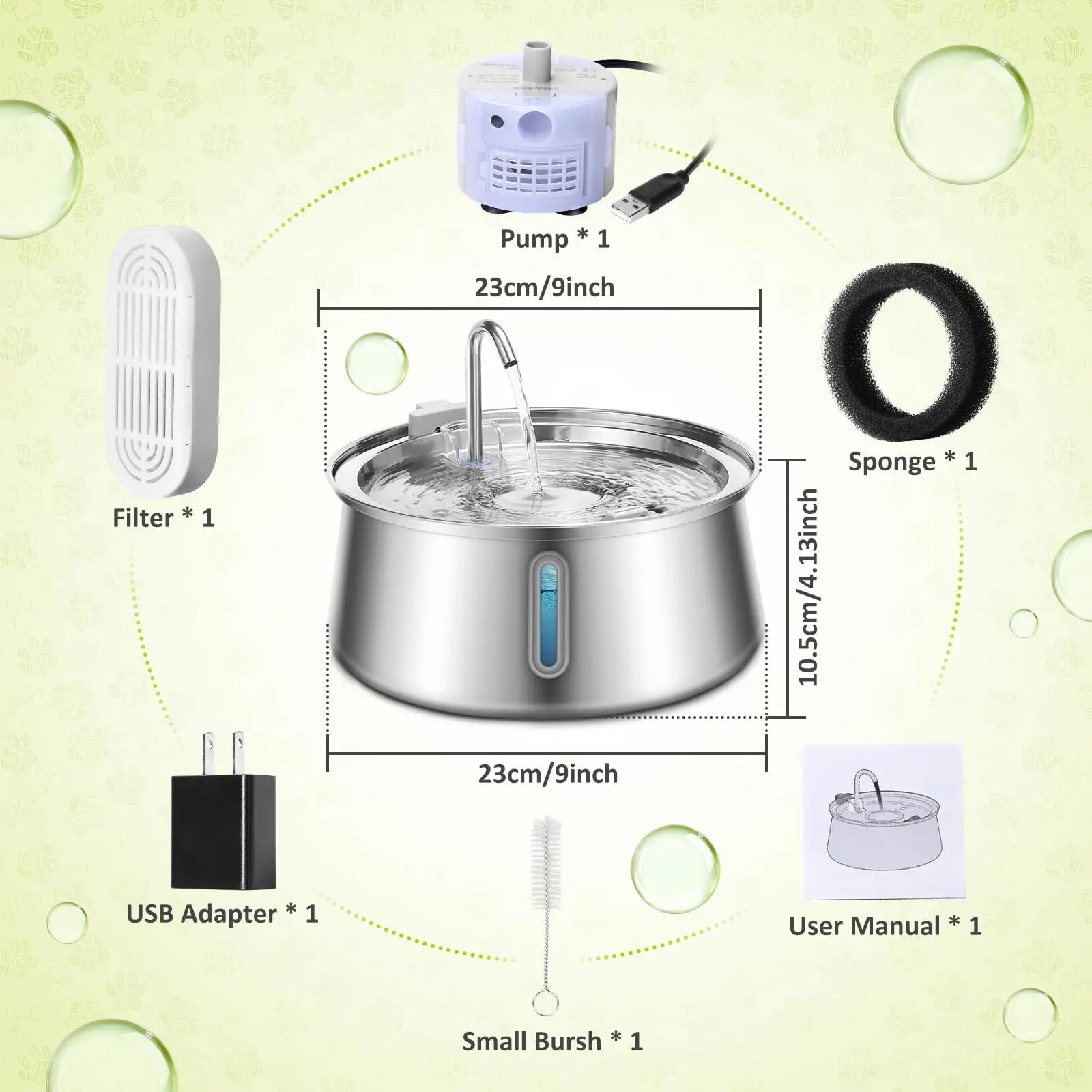 4L Stainless Steel Cat Water Fountain Automatic Pet Water Dispenser Ultra Quiet Dog Water Fountain with Filter for Cat Fountain