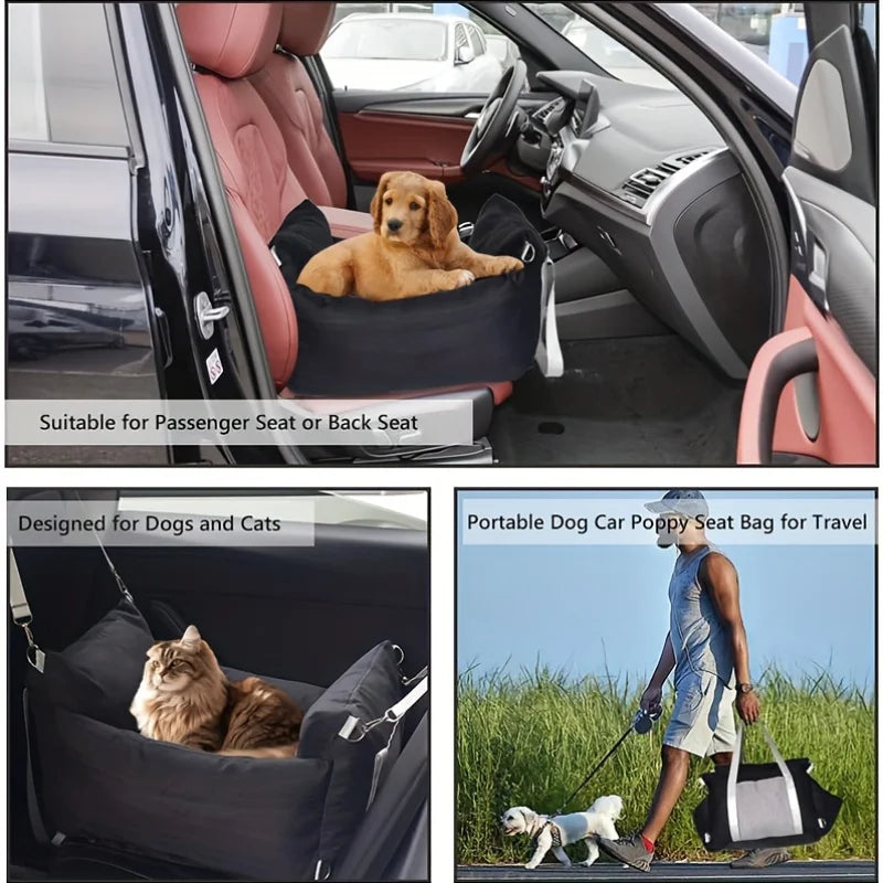 Waterproof Dog Car Seat Portable Elevated Pet Booster Seat with Ideal for Small Large Dogs Non-Slip Travel Dog Bed for Vehicle