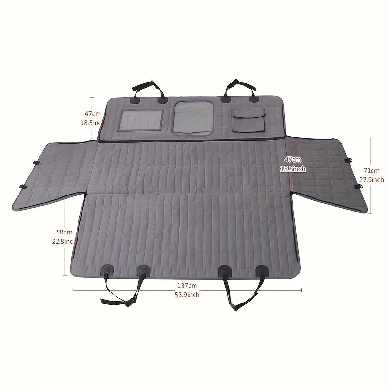Luxury Plaid Waterproof Detachable Pet Seat Cover for the Back of the Car Split Into Two Pockets with Mesh and Safety Leash