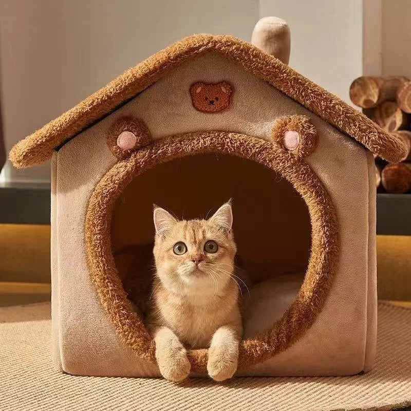 Cozy Warm Cat Bed House Contemporary Sponge Cat House Removable and Washable Pet Cave Soft Comfortable Dog Nest Shelter