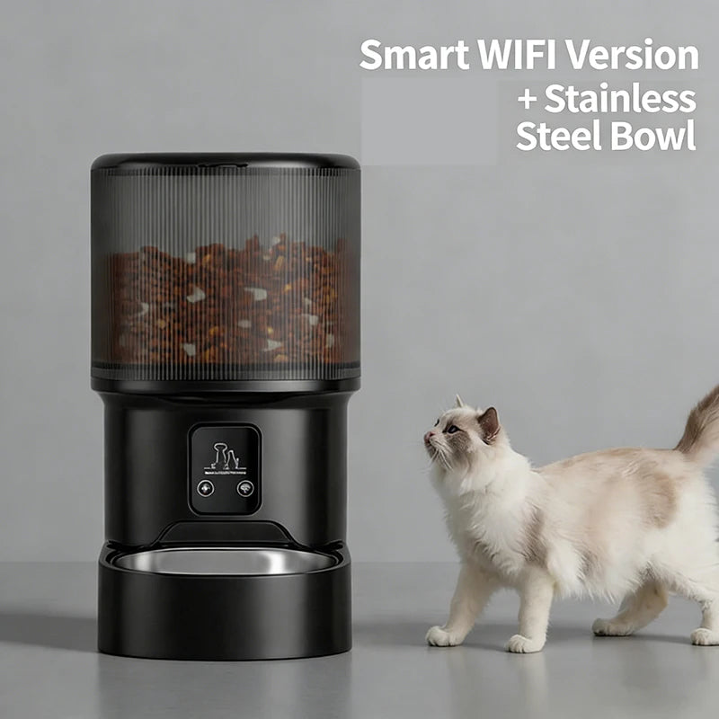 OEM 4L Automatic Cat Feeder with Camera 2.4G WiFi Pet Food Dispenser Smart Voice Recorder APP Control with Stainless Steel Bowl