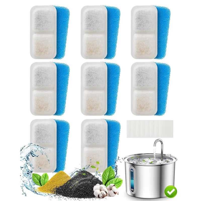 8Pcs Replacement Filters for Stainless Steel Cat Water Fountain Filters 2L Pet Water Fountains Filters for Cats Indoor