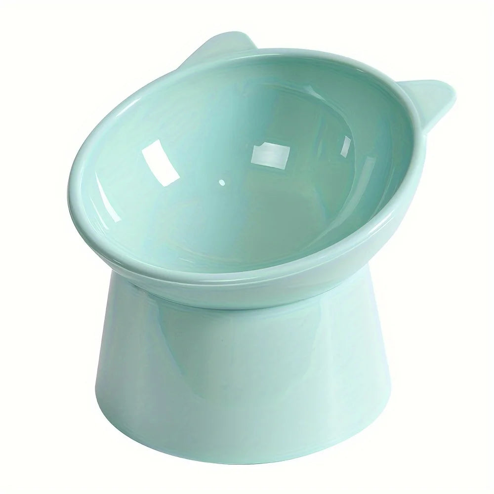 Elevated Cat Bowl with Stand Non-Slip Tilted Design for Neck Comfort Stability Durable Plastic Feeding Dish for Cats Small Dogs