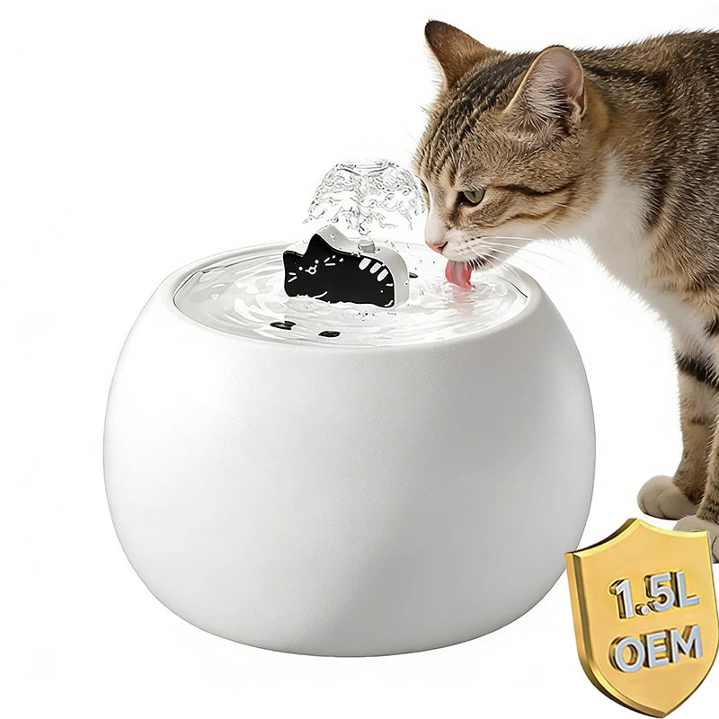 1.5L Automatic Cat Water Dispenser Fountain Rechargeable Pet Water Dispenser with Long-Lasting Filtered Sensor Ceramic Cat Bowl