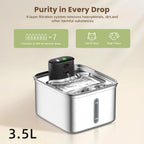 OEM 3.5L Wireless Stainless Steel Cat Water Fountain 108oz/3.2L 3-Modes Indoor Cordless Battery Pet Drinking Fountain Automatic