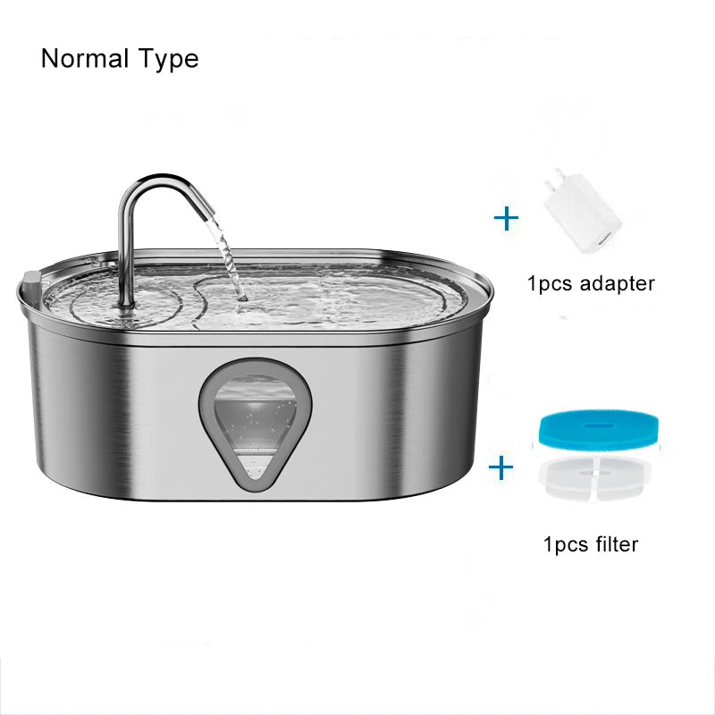 3.5L Stainless Steel Cat Water Fountain with Water Level Window Pet Fountain Cat Dog Water Dispenser for Multiple Cats Fountain