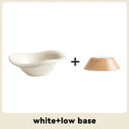 Raised Tilted Cat Food Water Bowl Pet Dog Elevated Drinking Eating Bowls with Wooden Stand Puppy Kitten Feeding Ceramic Cat Bowl