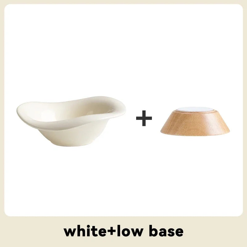 Raised Tilted Cat Food Water Bowl Pet Dog Elevated Drinking Eating Bowls with Wooden Stand Puppy Kitten Feeding Ceramic Cat Bowl