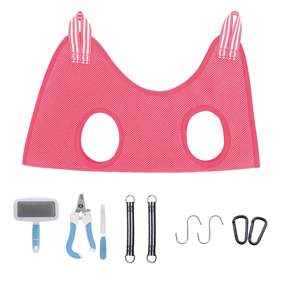Cat Grooming Stainless Steel Nail Cutting Anti-Scratch Bite Fixed Bath Trimming Restraint Bag & Hammock Hanging Pet Supplies Set