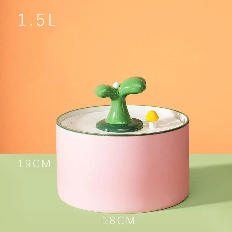 Ceramic Cat Water Fountain Automatic Electric Pet Water Dispenser Dog Filter Drinker Pet Drinking Feeder with Quiet Pump 1.5L