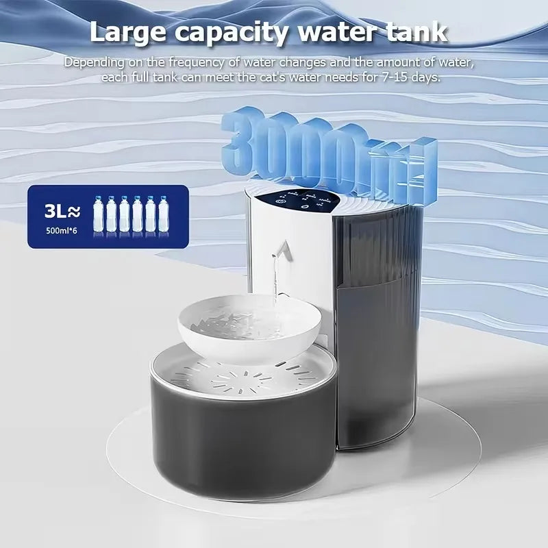 3L Automatic Cat Water Fountain Fresh and Waste Water Separation 2000mAh Wireless Dog Water Fountain Ultra Quiet No Need Filters