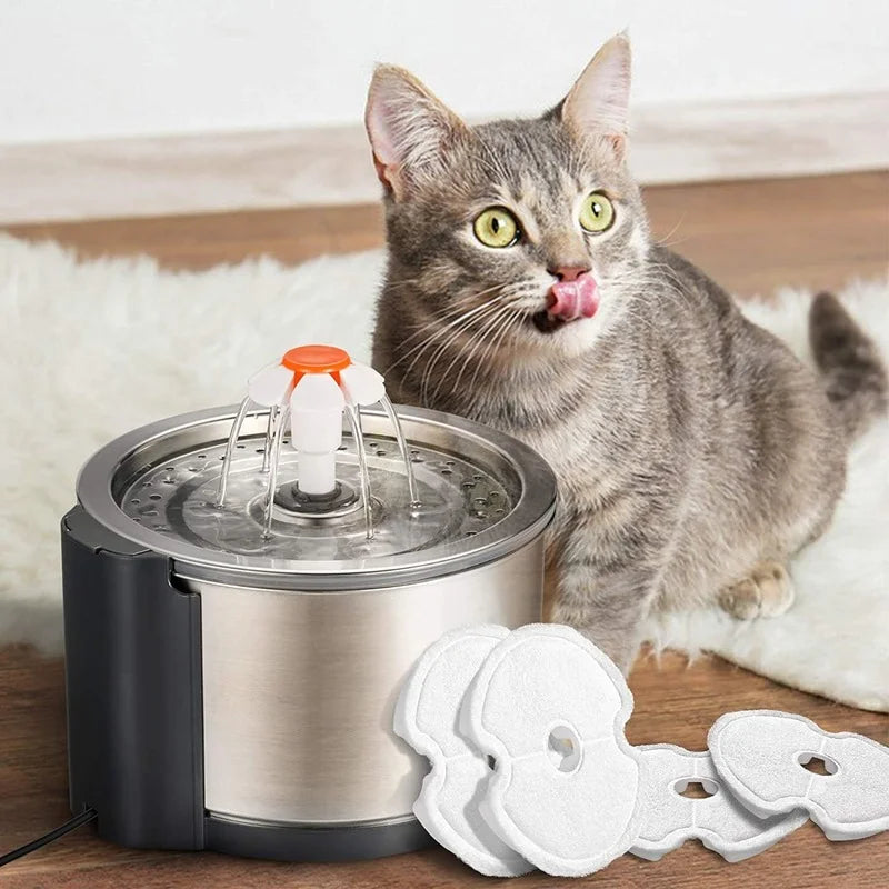 8pcs Automatic Cat Fountain Filter for Pet Water Bowls Rounded Shape Carbon Replacement Filters for Cat Drinking Fountain