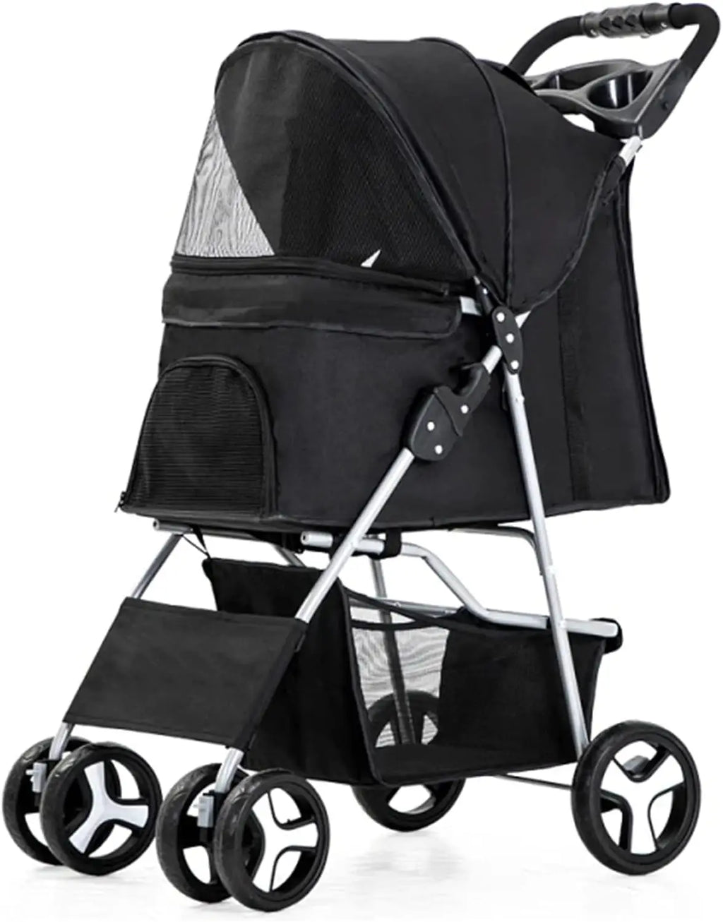 4 Wheels Pet Travel Trolley Cat Dog Jogger Stroller with Cup Holder and Storage Basket Pet Pushchair for Small Medium Cats Dogs